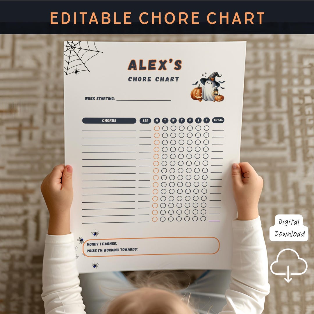 Editable Halloween Chore Chart Kids Weekly Chore Chart Customizable ...
