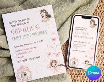 Fairy First Birthday Fairy Garden Invite Fairy 1st Birthday Digital Enchanted Forest Girl Garden Fairy Birthday Girl 1st Birthday Invitation