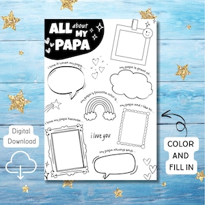 All About My Papa Printable Fill In the Blank Worksheet Father's Day Gift Papa's Birthday Activity Birthday Gift For Papa From Grandkids