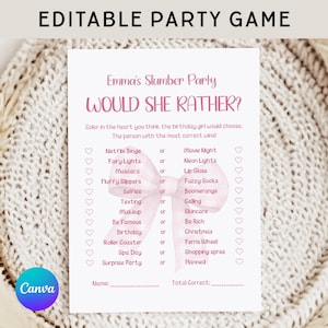 Would She Rather Slumber Party Games Teen Sleepover Games Sweet 16 Games Pink Birthday Party Tween Teens Party 13th Birthday Sleepover Games