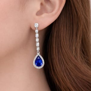 Blaue Kristall Tropfen Ohrringe, Elegante Abend Ohrringe, Saphir Blau Teardrop Ohrringe, Hochzeit Schmuck Geschenk für Sie
