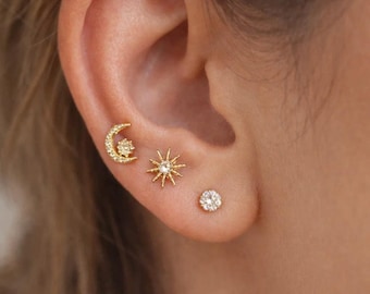 Celestial Stud Earrings Set – Moon Star Minimal Jewelry