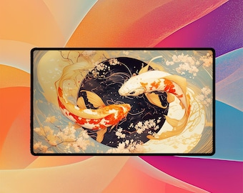 Koi Yin-Yang Playmat | Japanese Style Art with Zones Option | 24"x14" | 32"x16"