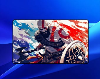 Kratos Playmat | Magic the Gathering Playmat | God of War Art With Zones | 24x14 | 32x16 Sizes