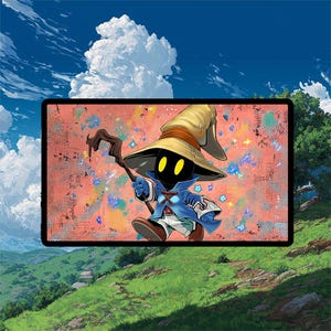 Chibi Vivi Ornitier Playmat | Final Fantasy Playmat | Anime Style Black Mage with Zones Option | 24x14 | 22x12 | 32x16 Sizes