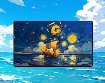 Starry Night Sailing Ship Playmat, Galaxy Ocean TCG Desk Mat