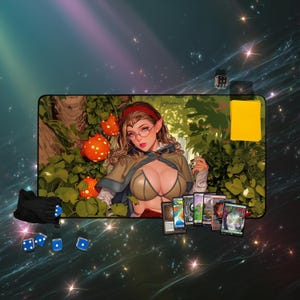 Tapete de juego Worldly Tutor / Tapete de juego de cartas coleccionables inspirado en Nature Magic MTG / Arte de fantasía Verdant Druid