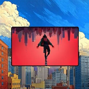 Miles Morales Playmat | Magic the Gathering Playmat | Spider-Verse Fall Playmat with Zones Option