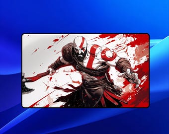 Kratos Playmat | Magic the Gathering Playmat | Blood Rage Warrior Stance With MTG Zones