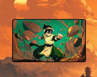 Toph Beifong Playmat | Magic the Gathering Playmat | Earthbender Action Art With MTG Zones