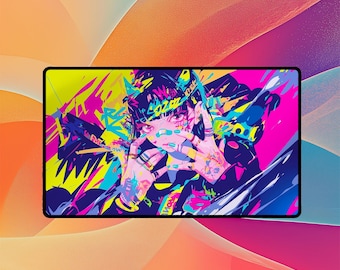 Cyberpunk Girl Playmat: Glitch Pop Art Anime Design