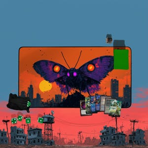 Tappetino da gioco The Wise Mothman / Tappetino da gioco TCG post-apocalittico retrò e psichedelico / Tappetino da scrivania da gioco ispirato a Fallout