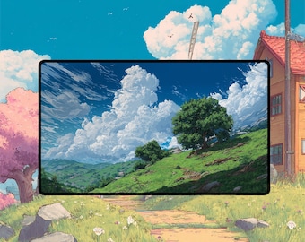 Rolling Hills Playmat | Anime Scenic Landscape TCG Game Mat No Zones | 24x14 | 32x16
