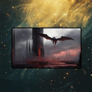 Bloodstained Mire Dragon MTG Playmat | Gothic Gaming Mat with Zones