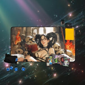 Tapete de juego Demonic Tutor / Tapete de juego de cartas coleccionables inspirado en Dark Sorcery MTG / Arte de lanzador de conjuros de fantasía gótica