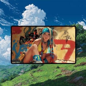 Rikku Street Style Krabbeldecke | Final Fantasy Krabbeldecke | Süßer Anime Girl Graffiti Wand Krabbeldecke mit Option für Bereiche | 24x14cm | 22x12mm | 32x16 Größen