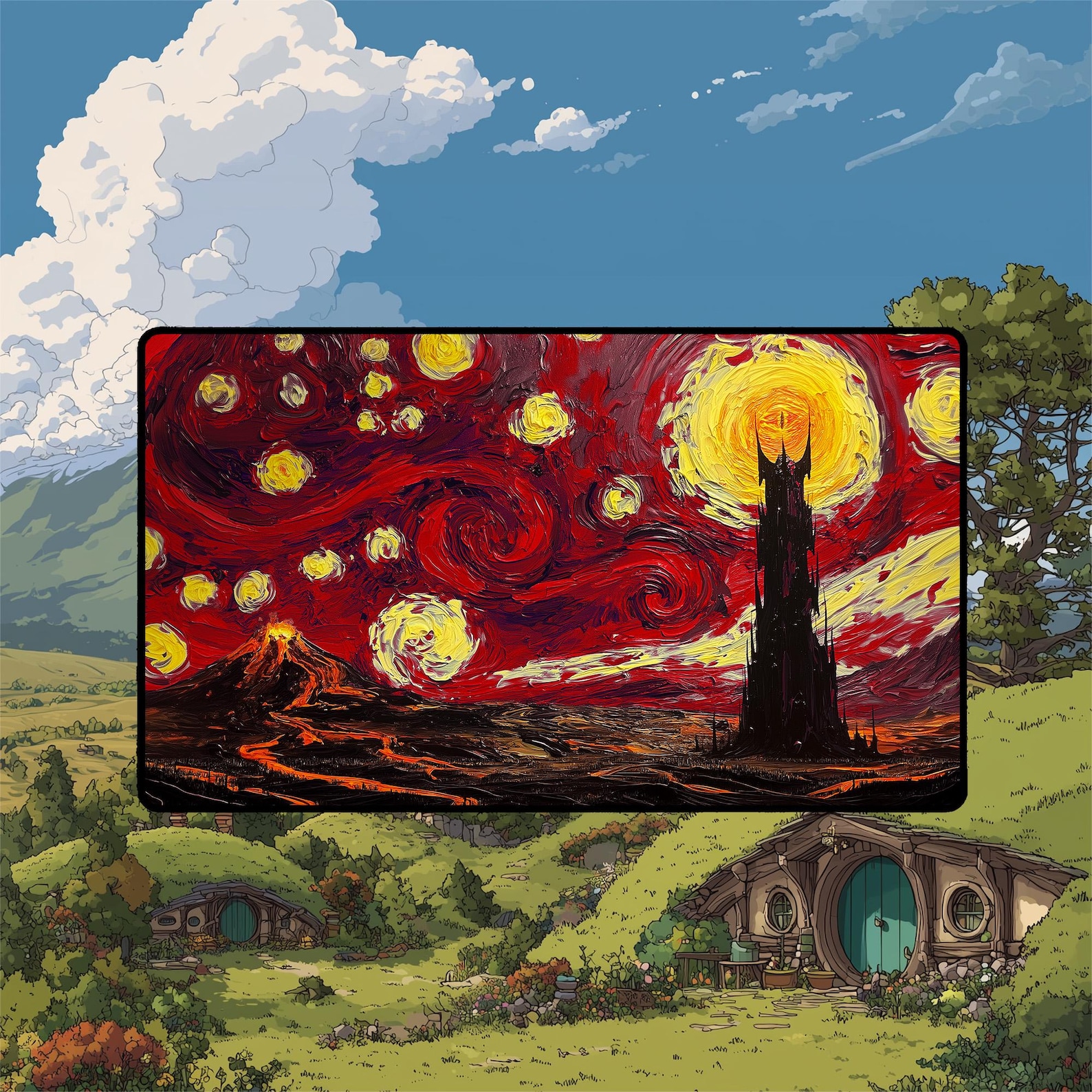 Starry Mordor Playmat | Barad-dur and Mount Doom Landscape With MTG ...