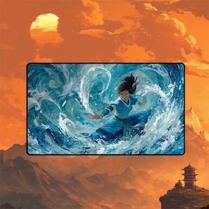 Katara Playmat | Magic the Gathering Playmat | Waterbending Wave Action Art With MTG Zones