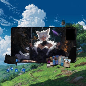 Yshtola Fantasy Krabbeldecke | Zauberin Fan Art TKG Matte | Zauberhafte Catgirl Gaming Schreibtischmatte