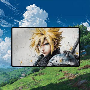 Cloud Strife Portrait Playmat | Final Fantasy Playmat | Oil Painting Style Playmat with Zones Option | 24x14 | 22x12 | 32x16 Sizes