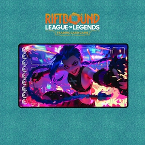 Jinx Playmat | Riftbound League of Legends TCG Playmat | Vibrant Action Pose Design With or Without Zones | 24&quot;x14&quot; (600x350mm)