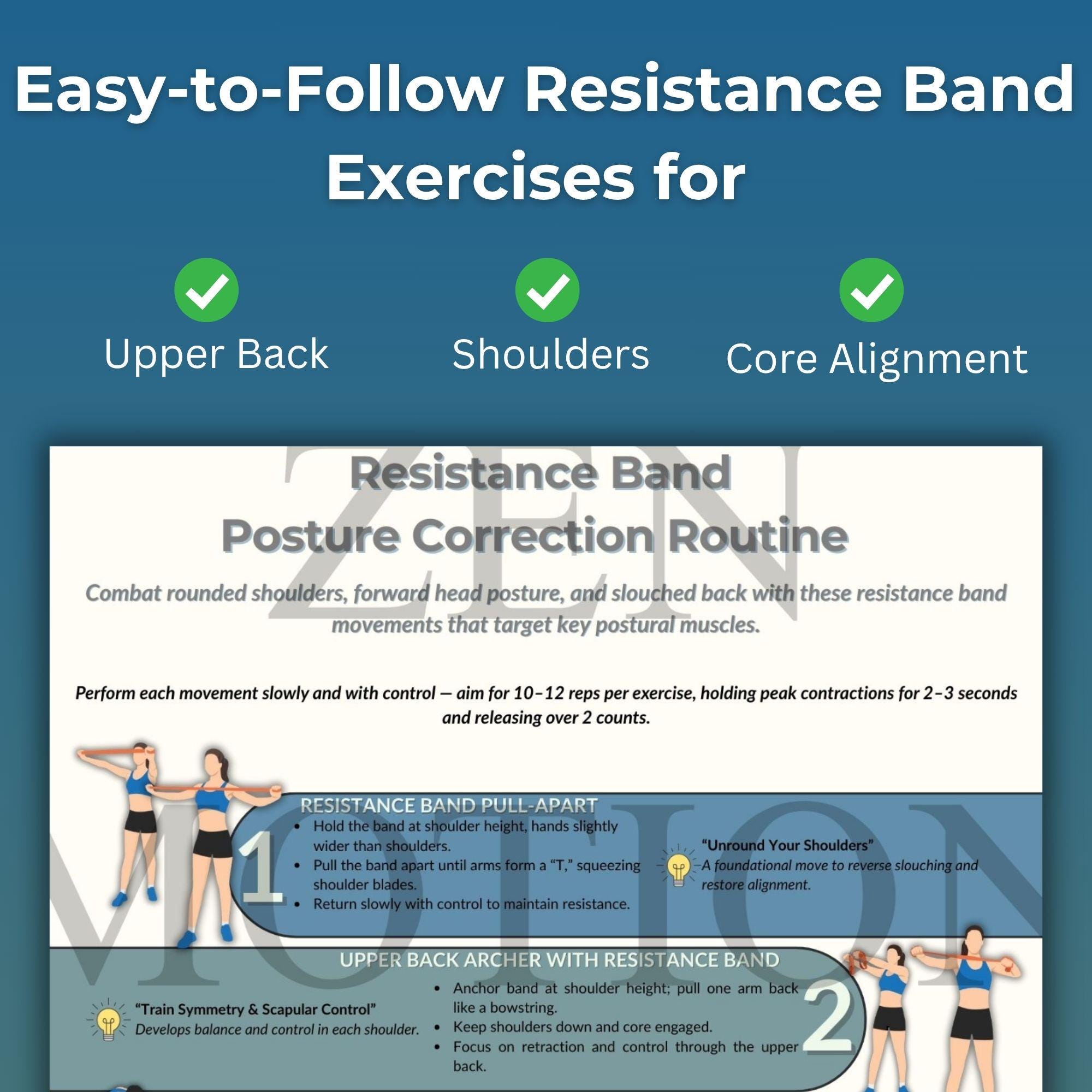 Posture Correction Stretches Printable, Resistance Band Back Pain ...