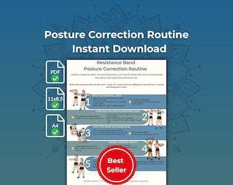 Posture Correction Stretches Printable, Resistance Band Back Pain Relief PDF | Digital A4 US Letter