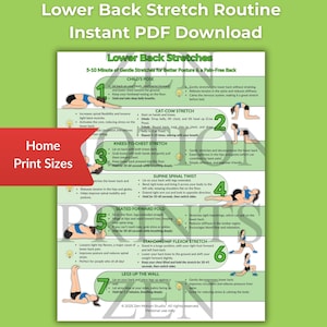 Rutina imprimible de estiramiento lumbar: alivio suave para el dolor y la rigidez de espalda / Descarga instantánea en PDF / Tamaños carta (EE. UU.) y A4