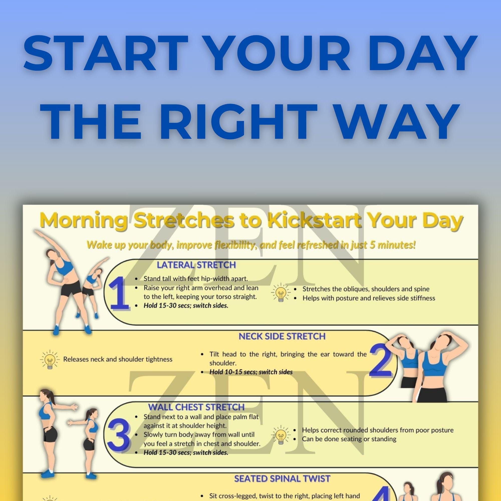 Morning Stretch Routine Printable – Full Body Workout Guide, Wellness ...