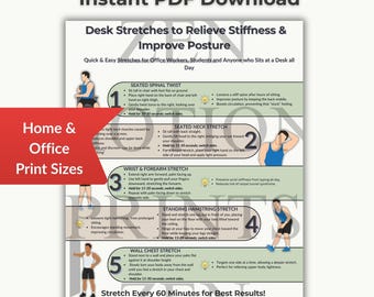 Desk Stretch Routine Printable – Relieve Tension and Improve Posture for Office and Remote Work | PDF Download | A4 & US Letter