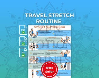 Travel Stretch Routine Printable – 7 Inflight Stretches for Circulation, Back Pain Relief, Flight Anxiety & Jet Lag | Digital PDF Poster