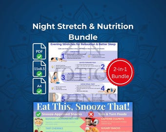 Night Stretch & Nutrition Bundle | Insomnia Healing, Better Sleep Routine, Bedtime Yoga PDF and Printable Sleep Aid Guide