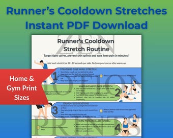 Runner Cooldown Stretches – Post-Run PDF to Prevent Shin Splints, Knee Pain and Calf Tightness | A4 & US Letter Digital Download