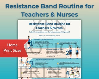 Resistance Band Routine for Teachers and Nurses – Relieve Sore Legs, Back Pain and Boost Strength | PDF Workout Printable | A4 & US Letter