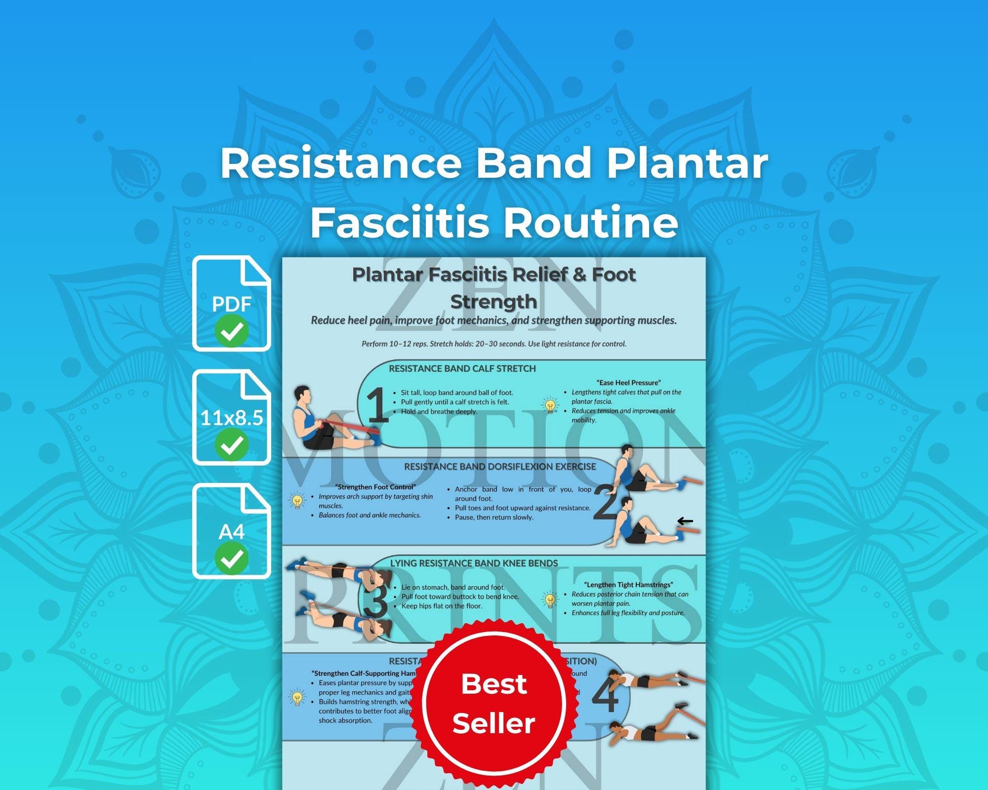 Plantar Fasciitis Stretches Printable, Resistance Band Foot Care PDF ...