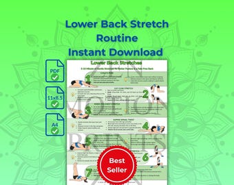 Lower Back Stretch Routine Printable – Gentle Relief for Back Pain and Tightness | Instant Download PDF | US Letter & A4 Sizes