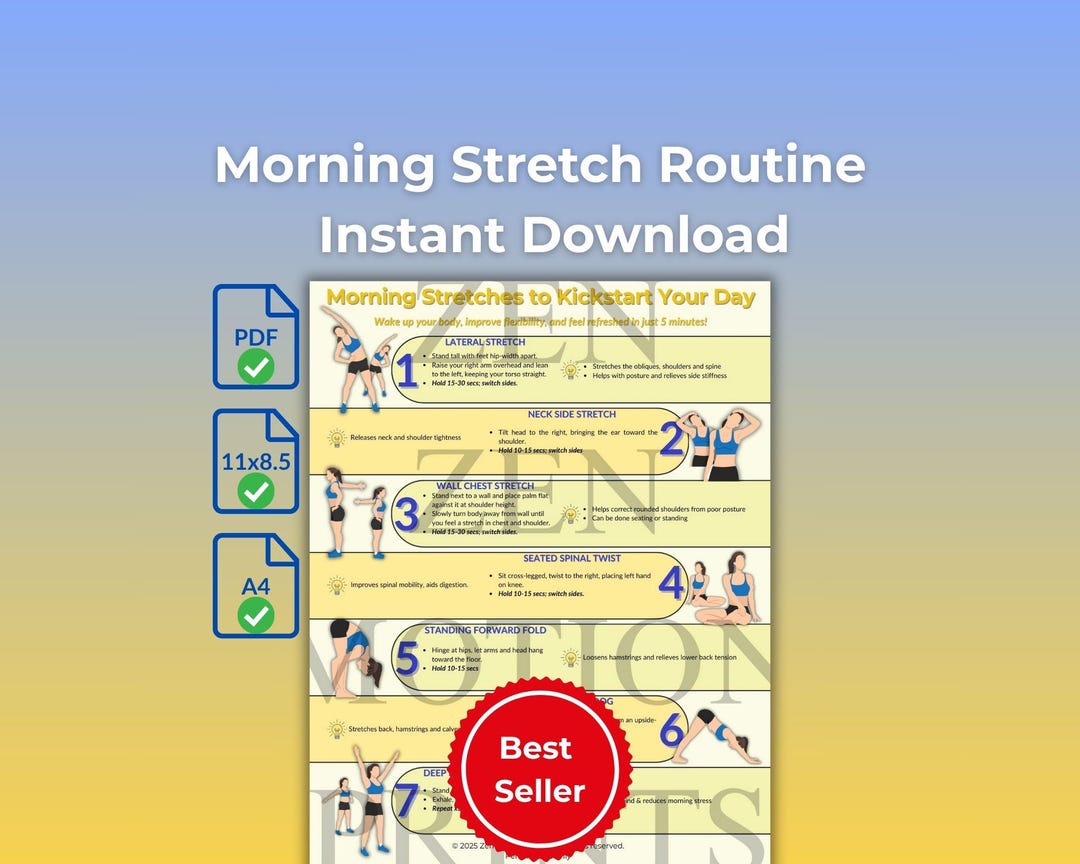 Stretch Plan Morning Stretch Routine Printable – Full Body Workout Guide, Wellness ...