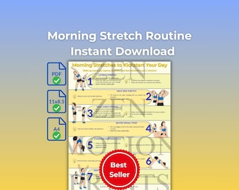 Morning Stretch Routine Printable – Full Body Workout Guide, Wellness and Fitness Plan, Easy Home Exercise PDF, Self Care Stretches
