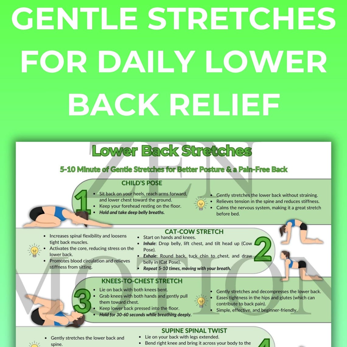Lower Back Stretch Routine Printable – Gentle Relief for Back Pain and ...