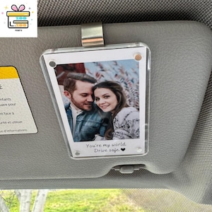 Regalo personalizado para él, aniversario: clip para visera de automóvil con foto personalizada, regalo romántico para conducir de manera segura, recuerdo único para parejas, marco de fotos para automóvil