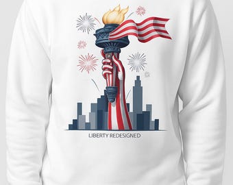 Diseño de sublimación PNG con la Estatua de la Libertad y la bandera de EE. UU. Diseño patriótico americano retro para camisetas
