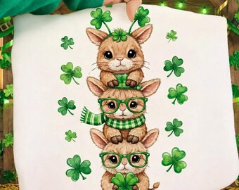 St. Patrick's Day Irish Hare Png, Faux Yarn Crochet Lucky Shamrock Sublimation Design, Cute Irish Rabbit Sublimation Design