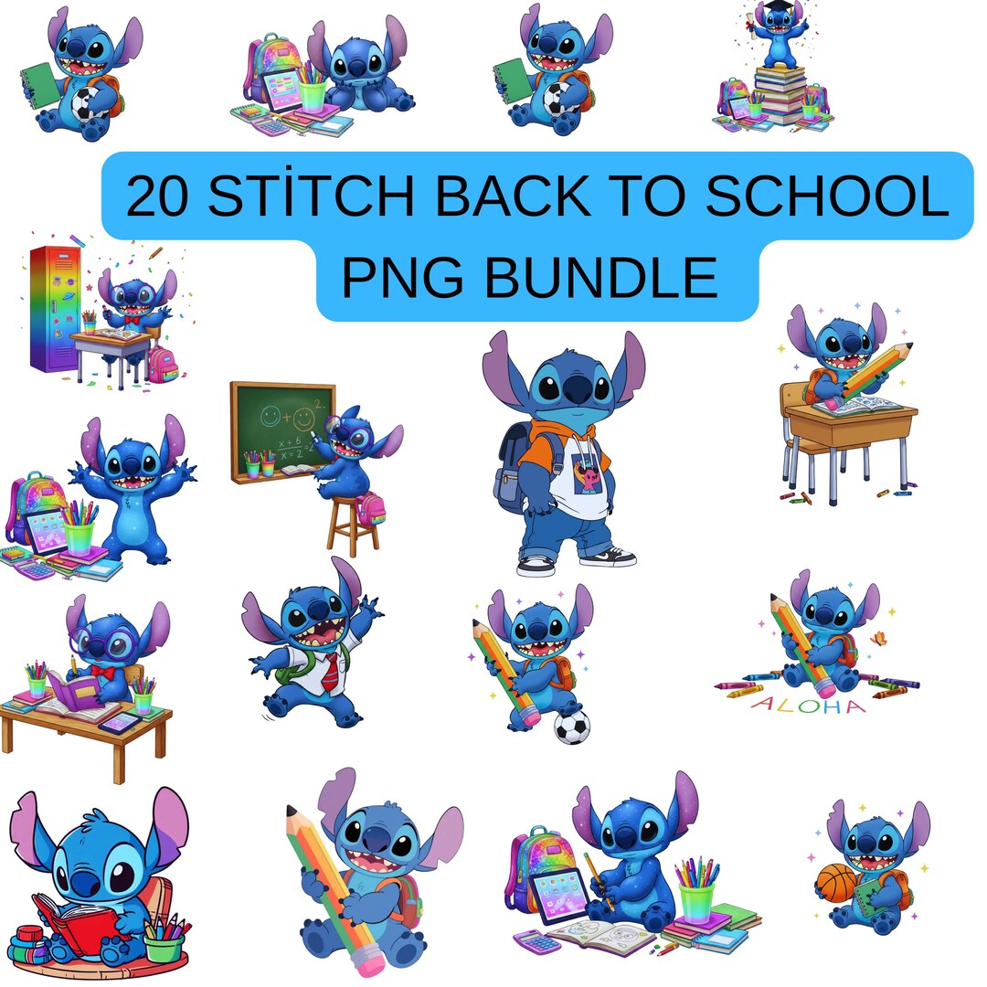 Stitch Back to School Clipart PNG Bundle (digital Download) - Etsy