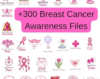 Breast Cancer Awareness Png Bundle 300+Files -Png-Jpg-Pdf Pink Ribbon Designs (Digital Download)