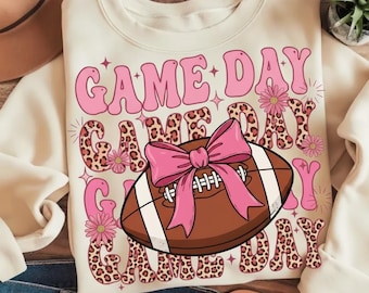 Pink Game Day Football PNG, Coquette Bow, Leopard Print (Digital Download)