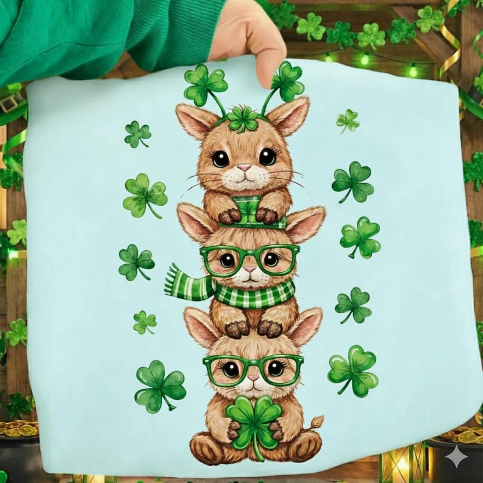 St. Patrick's Day Irish Hare Png, Faux Yarn Crochet Lucky Shamrock ...