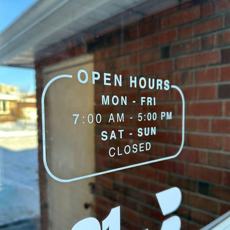 HOURS DECAL, Store Hours Sticker, Hours Sign Decal, Business Hours ...