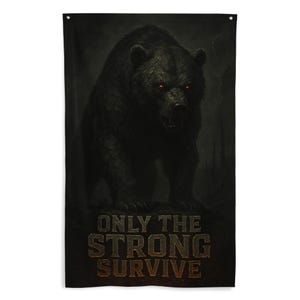 Die eingeborene Bärenfahne – nur die STARKEN überleben | Turnhalle Banner | Alpha Decor | Motivierende Flagge