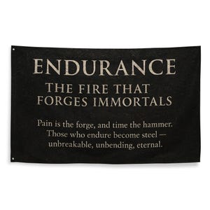 Flaga ENDURANCE Stoic Warrior – Dark Gym Wall Banner | Motywacyjny cytat | Wystrój Hardcore Vintage
