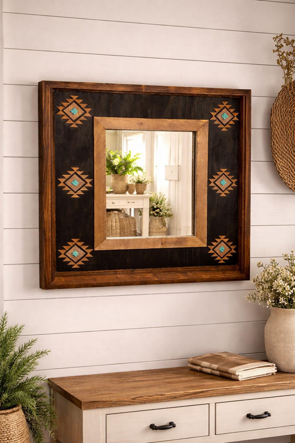 Italy【Wood Frame Mirror】木枠 象嵌 ウォールミラー Wall Mirror Wood Inlay - Etsy
